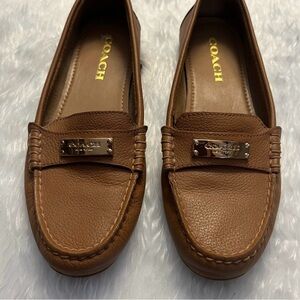 Coach Tan Leather Penny Loafers with Gold Plaque